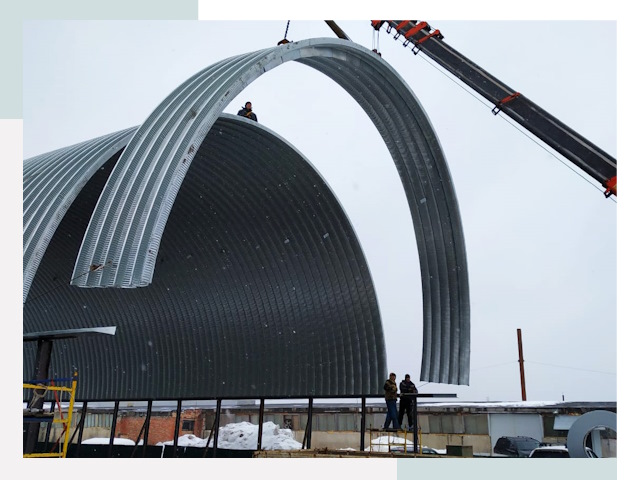 Полукруглые ангары в Кимрах